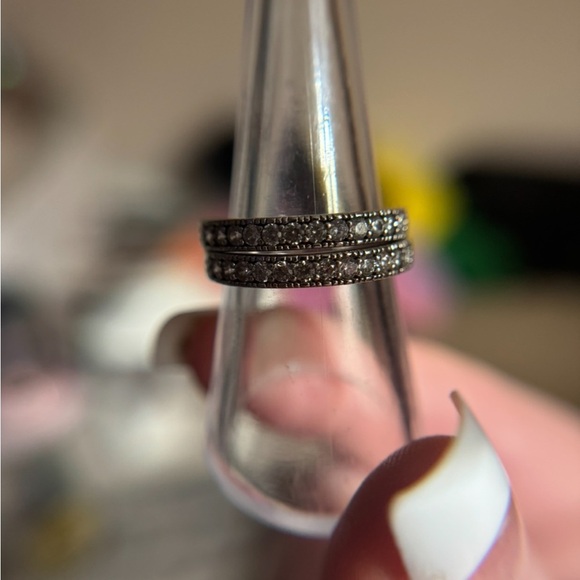 Sterling silver diamond wedding band set of 2 1/3ctw per band size 8 - Picture 5 of 8